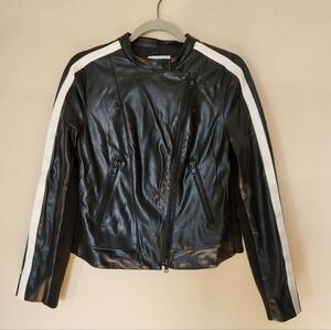 Bailey 44 Black Leather Jacket with White Stripes
